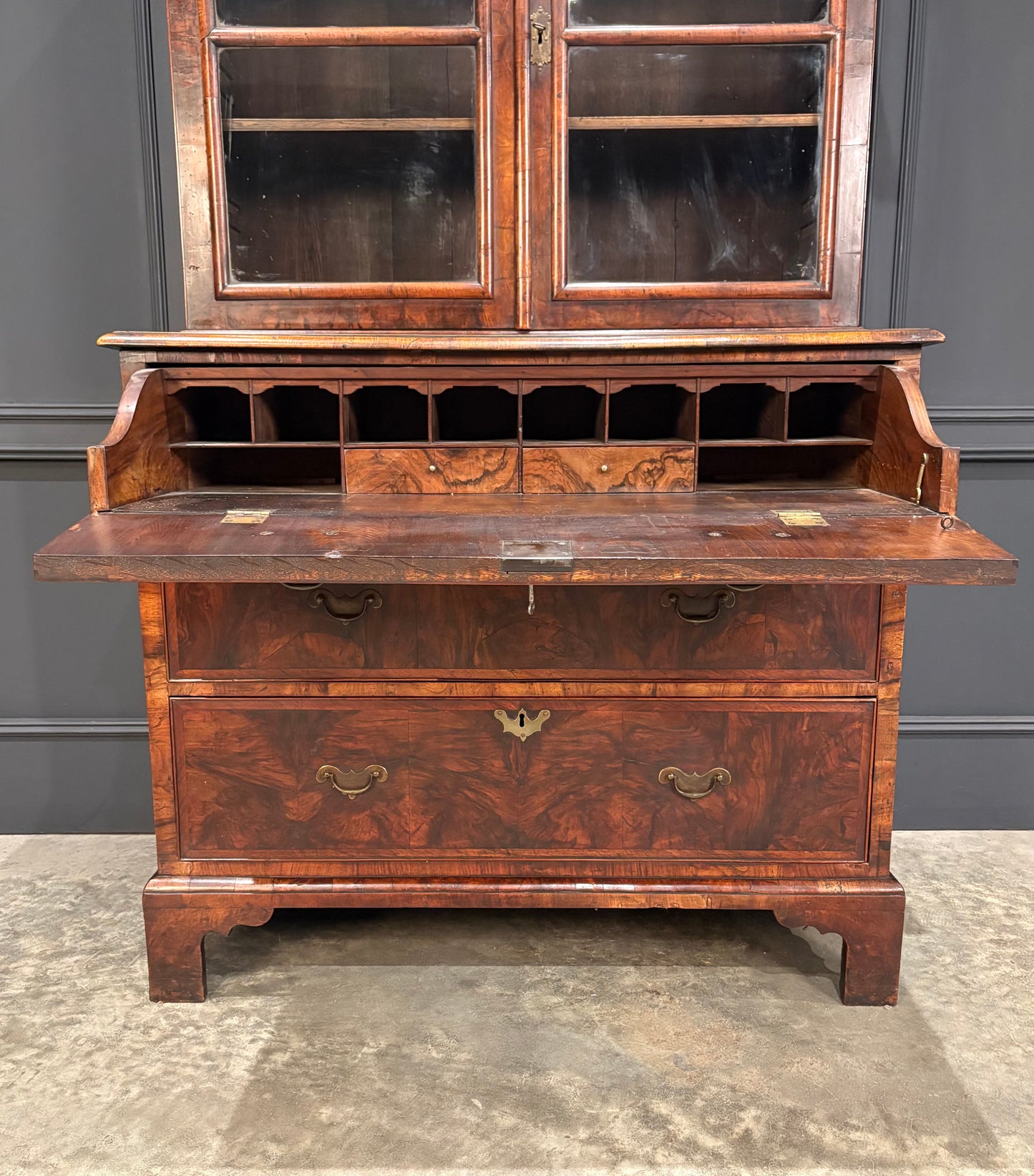 Queen Anne Walnut Secretaire Bookcase