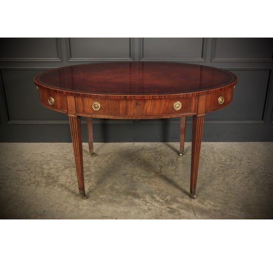 Rare 18th C. Oval Mahogany & Leather Writing Table Desk