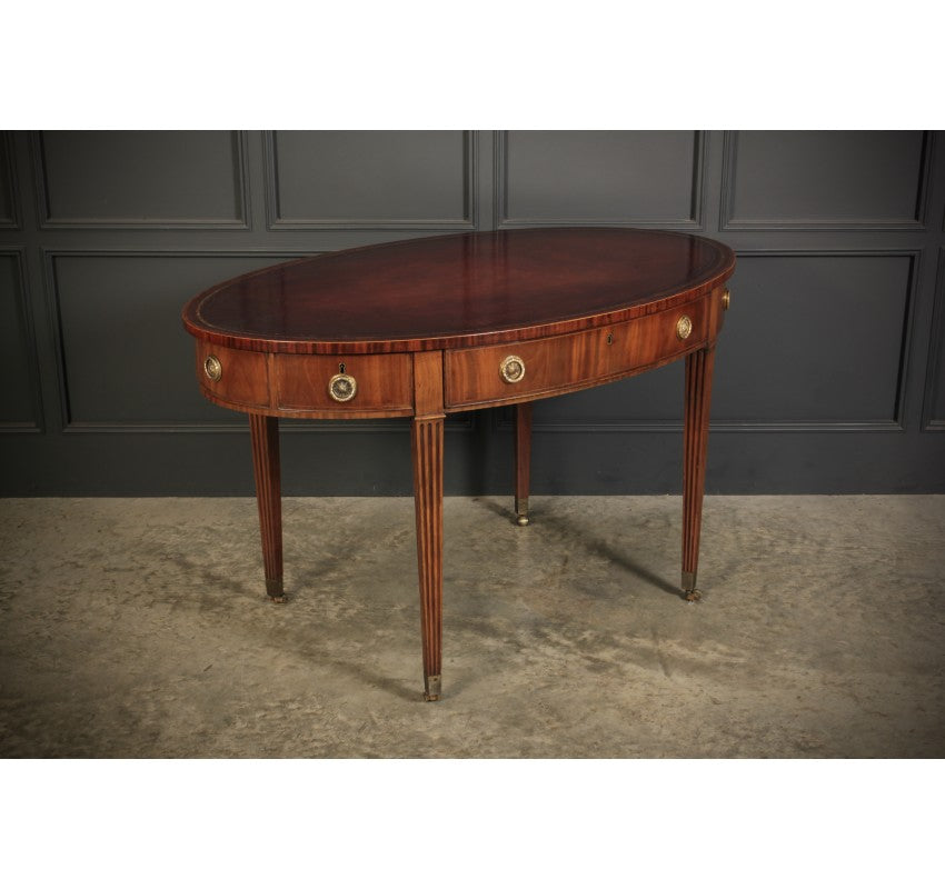 Rare 18th C. Oval Mahogany & Leather Writing Table Desk