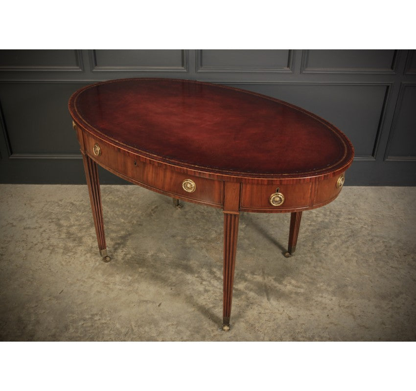 Rare 18th C. Oval Mahogany & Leather Writing Table Desk