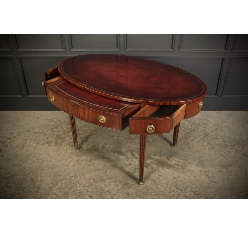 Rare 18th C. Oval Mahogany & Leather Writing Table Desk