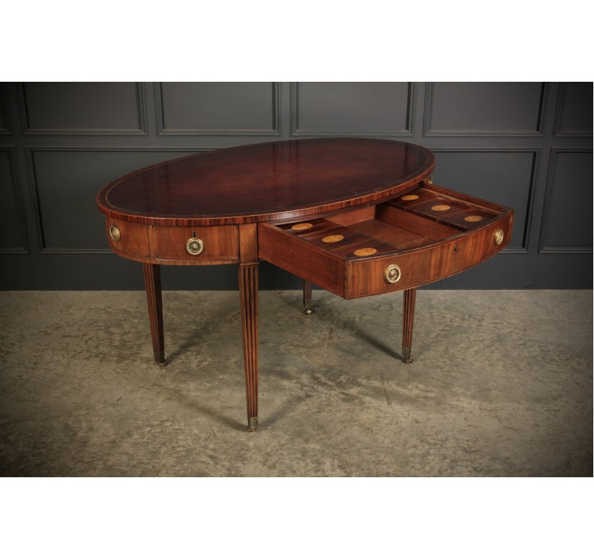 Rare 18th C. Oval Mahogany & Leather Writing Table Desk