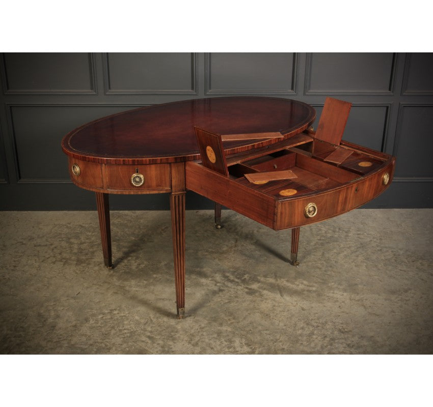 Rare 18th C. Oval Mahogany & Leather Writing Table Desk