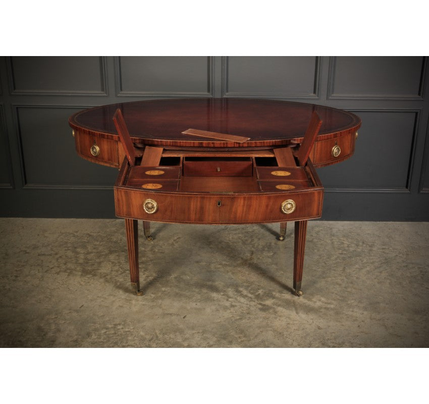 Rare 18th C. Oval Mahogany & Leather Writing Table Desk