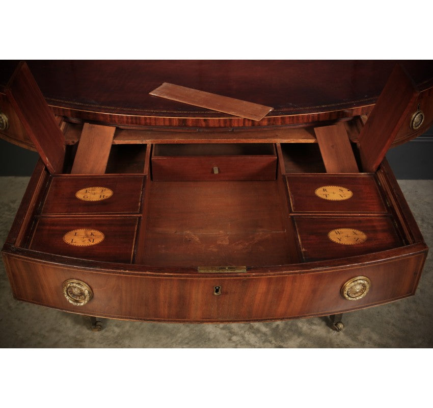 Rare 18th C. Oval Mahogany & Leather Writing Table Desk