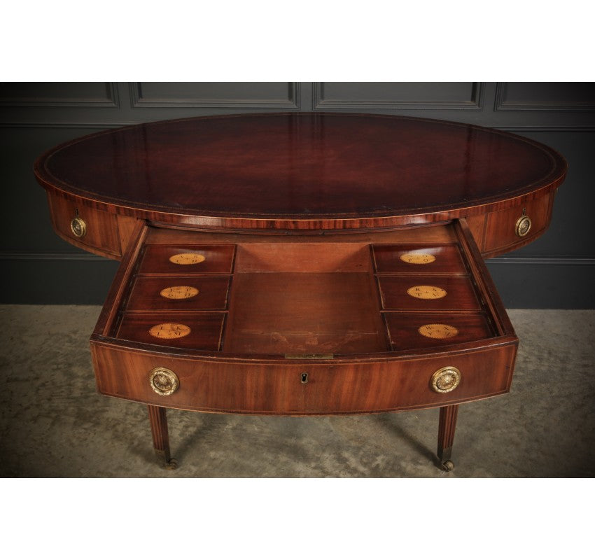 Rare 18th C. Oval Mahogany & Leather Writing Table Desk