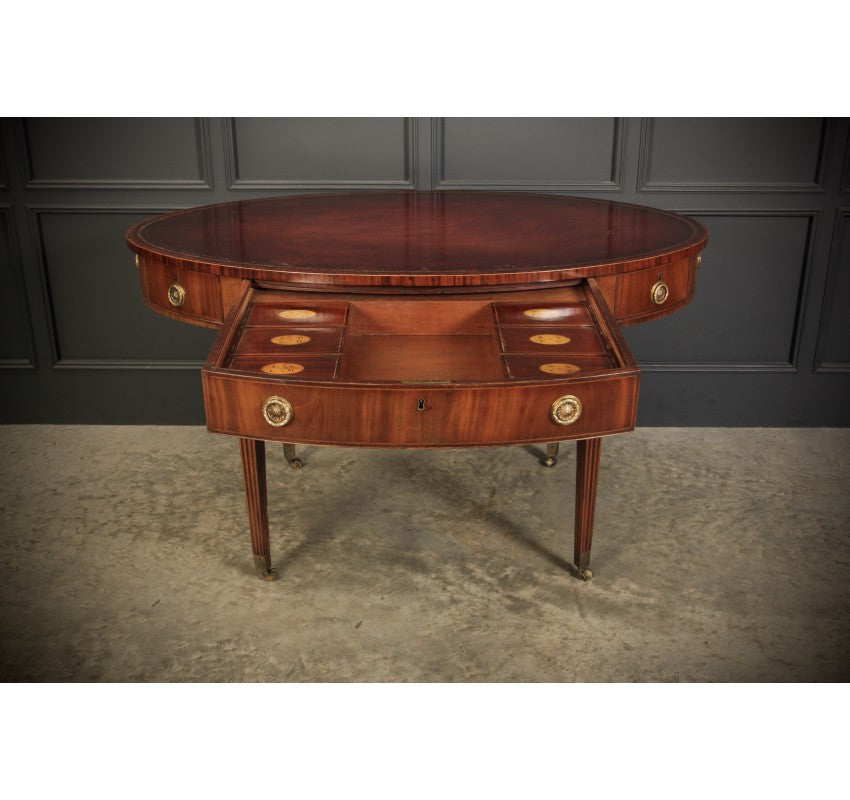 Rare 18th C. Oval Mahogany & Leather Writing Table Desk