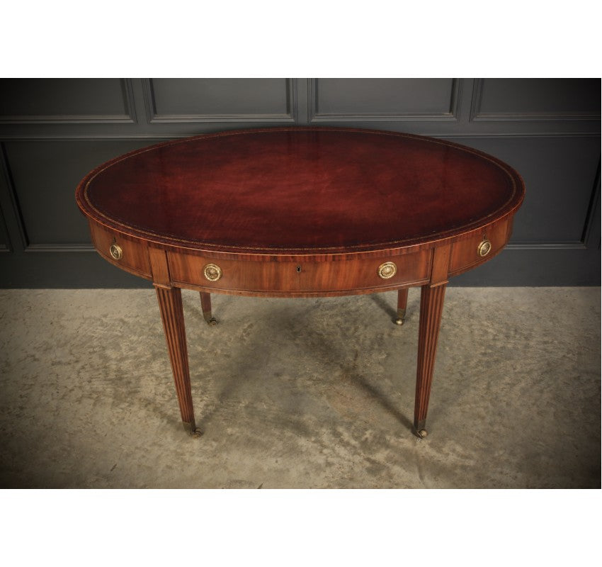 Rare 18th C. Oval Mahogany & Leather Writing Table Desk