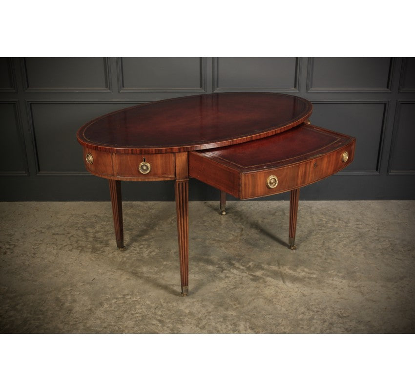 Rare 18th C. Oval Mahogany & Leather Writing Table Desk