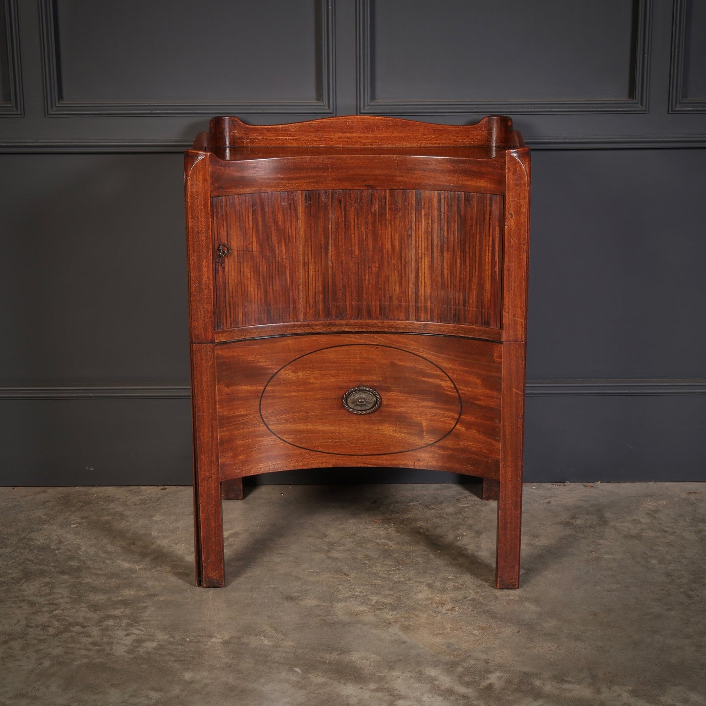 Rare George III Concave Mahogany Nightstand