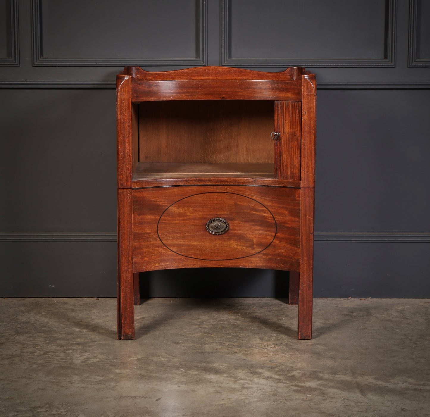 Rare George III Concave Mahogany Nightstand