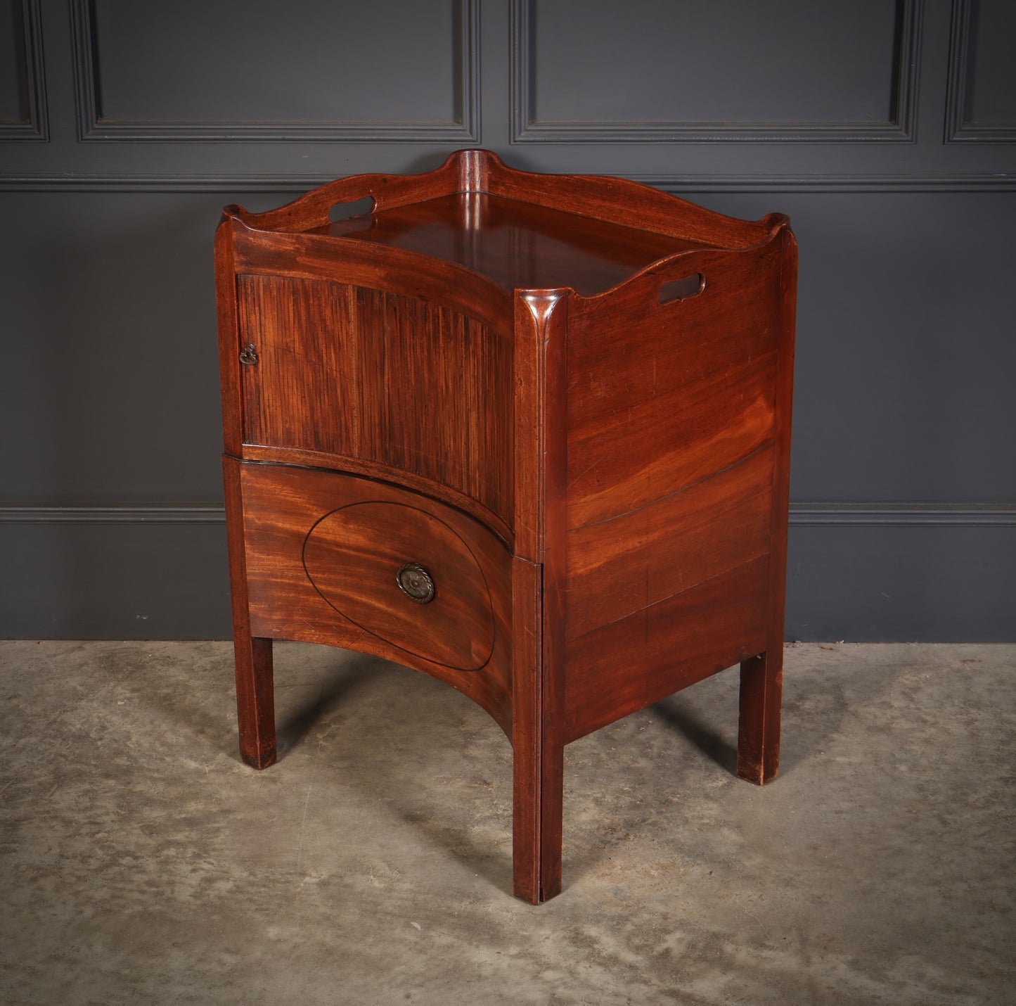 Rare George III Concave Mahogany Nightstand