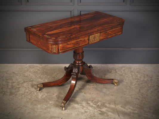 Regency Brass Inlaid Rosewood Card Table