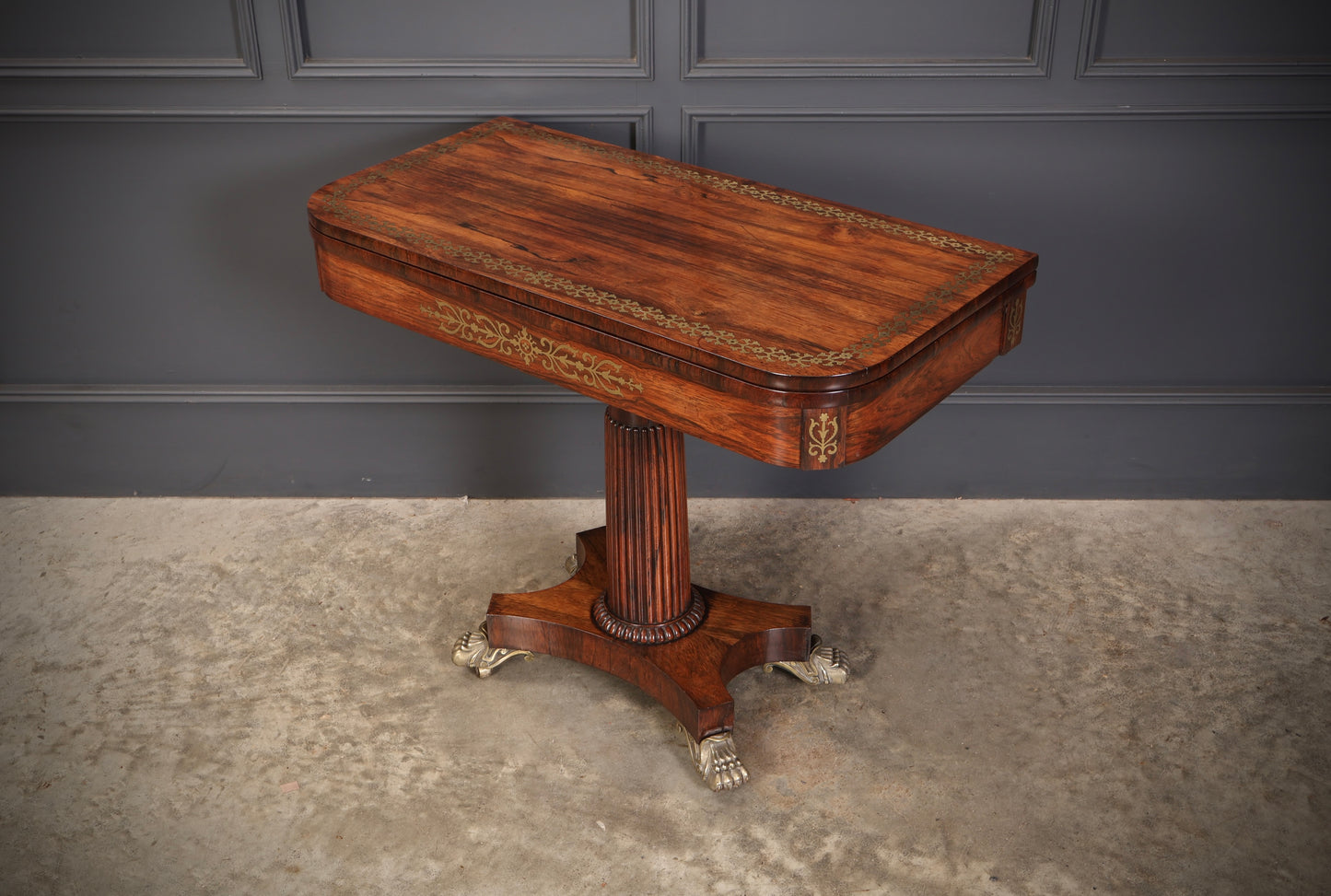 Regency Brass Inlaid Rosewood Card Table