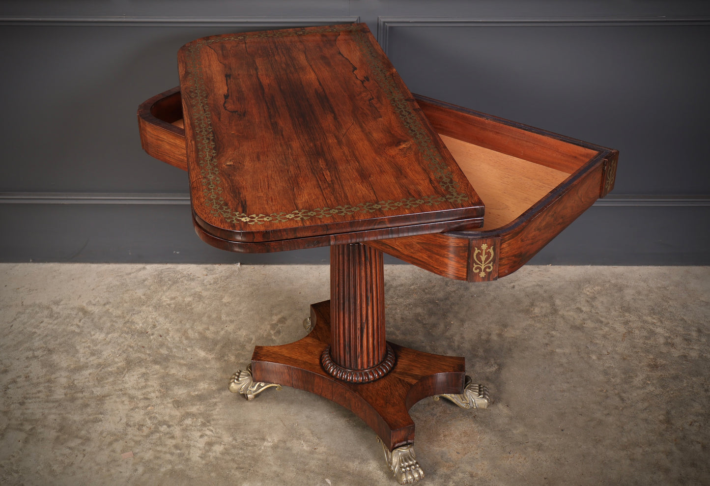 Regency Brass Inlaid Rosewood Card Table