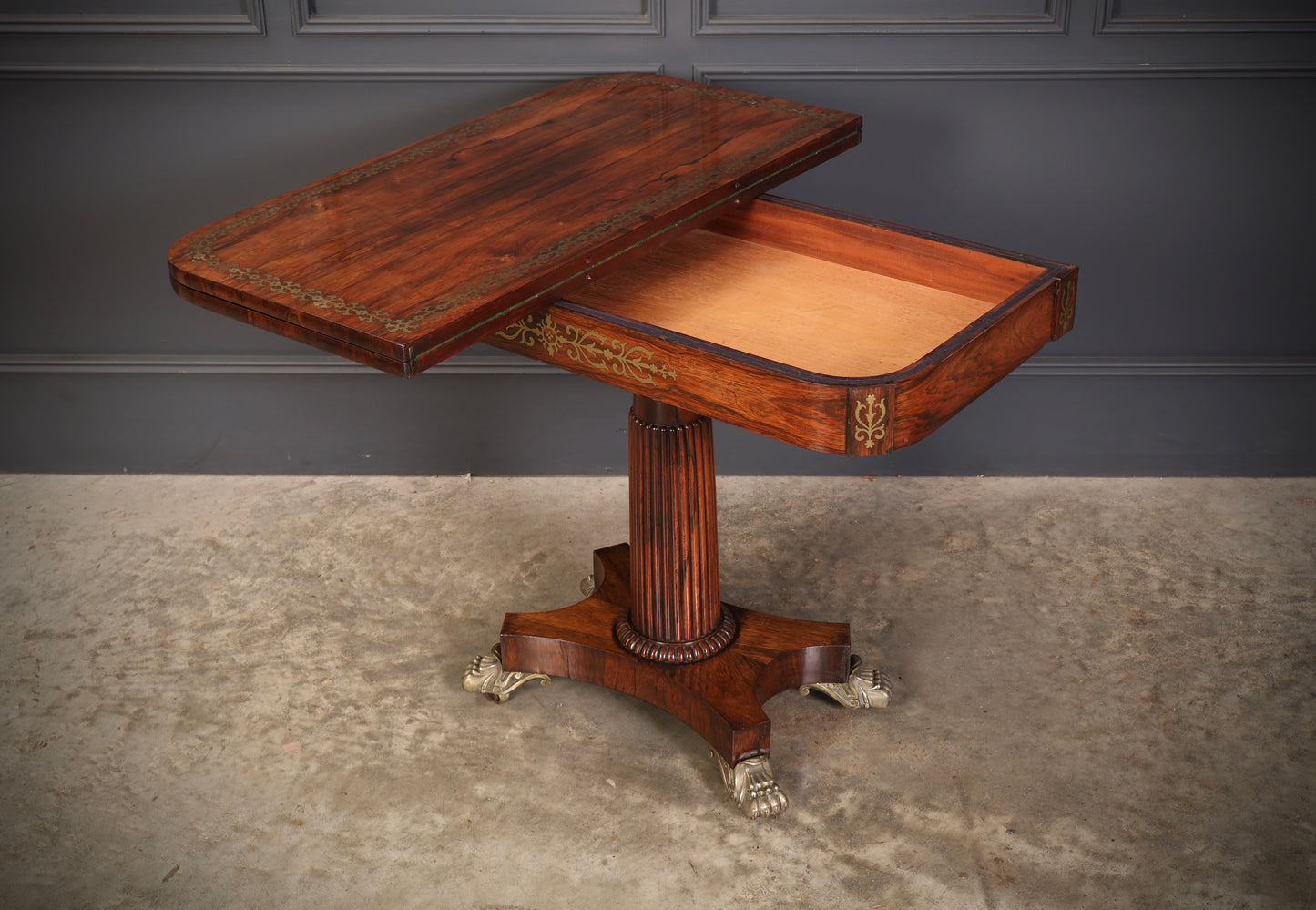 Regency Brass Inlaid Rosewood Card Table