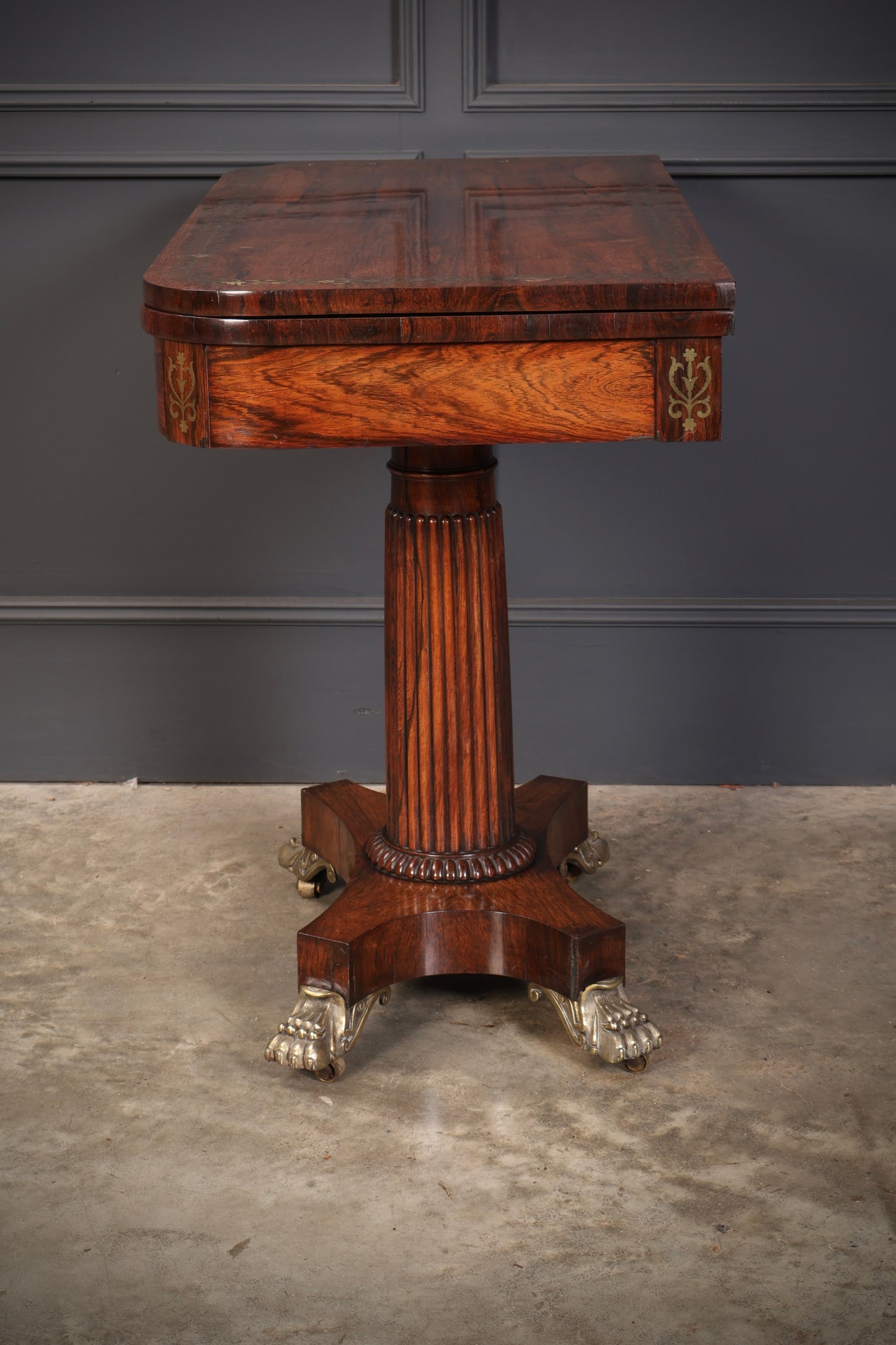 Regency Brass Inlaid Rosewood Card Table