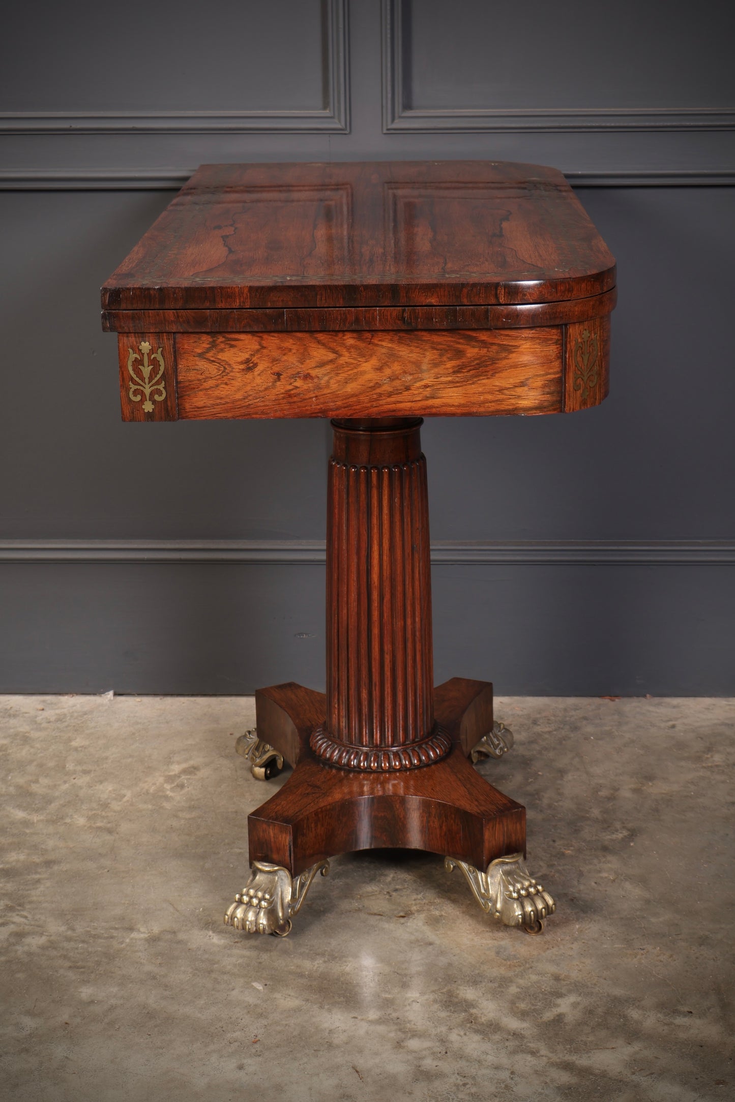 Regency Brass Inlaid Rosewood Card Table