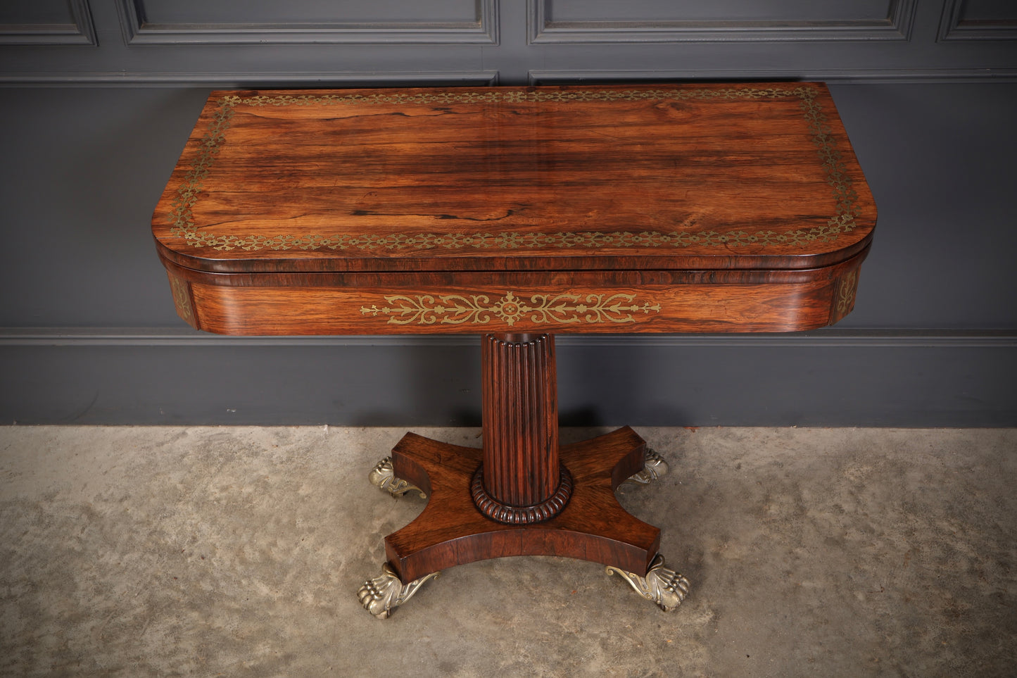 Regency Brass Inlaid Rosewood Card Table