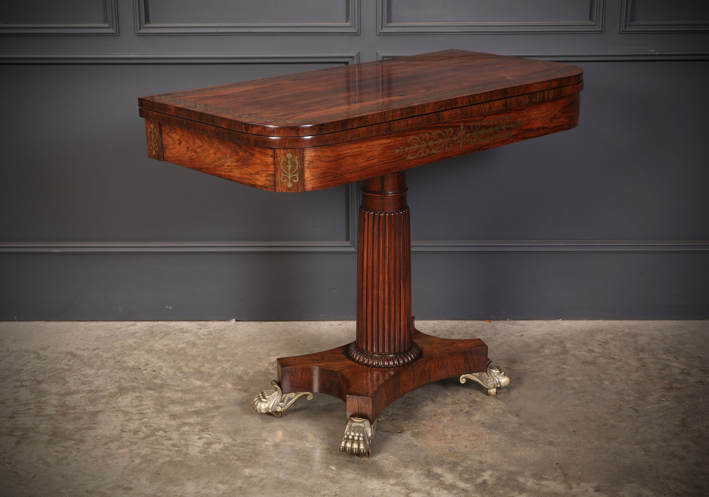 Regency Brass Inlaid Rosewood Card Table