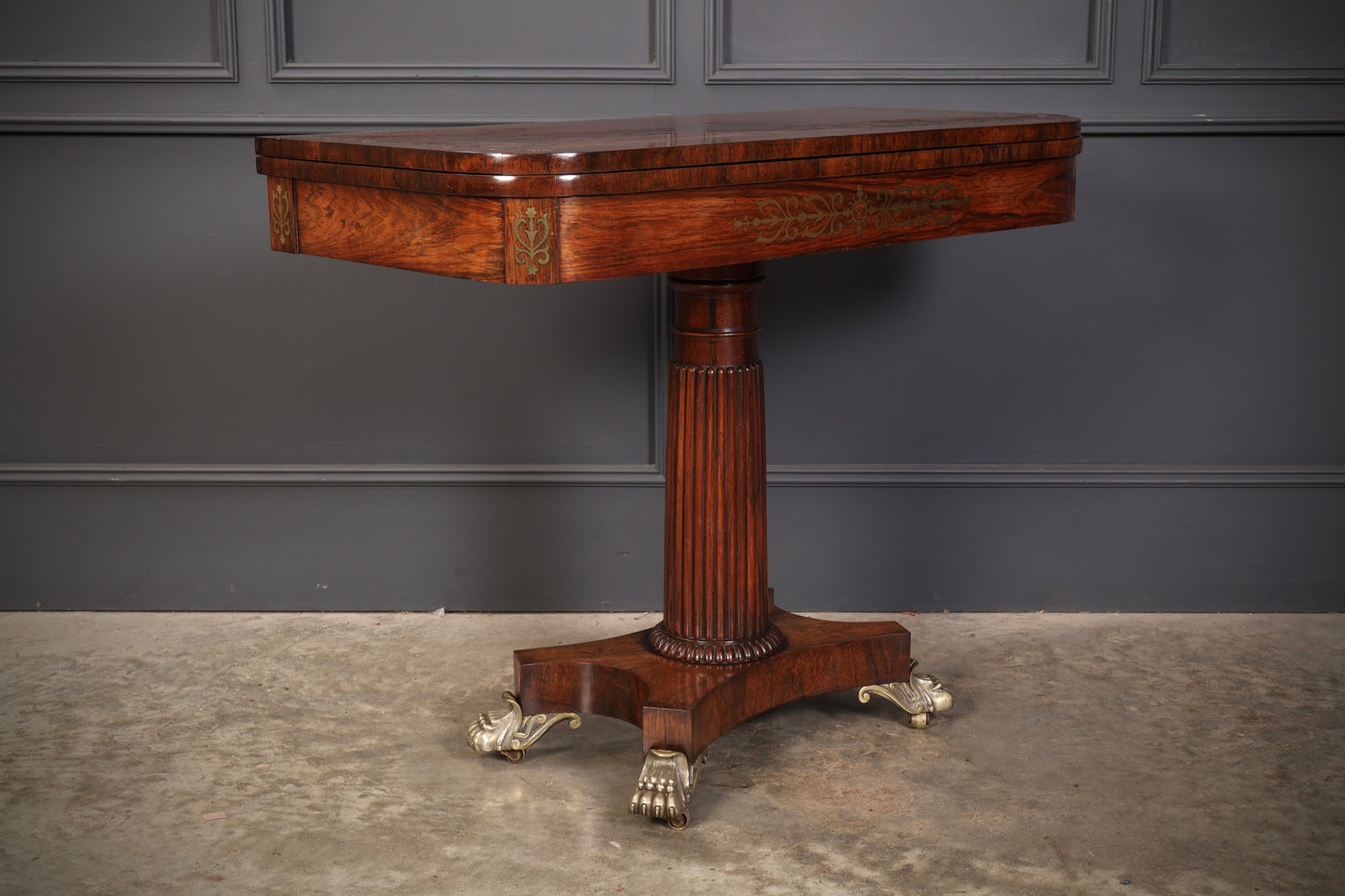 Regency Brass Inlaid Rosewood Card Table