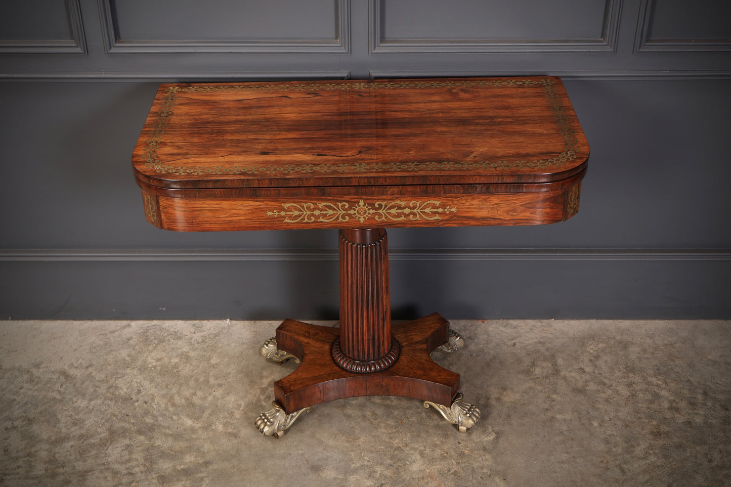 Regency Brass Inlaid Rosewood Card Table