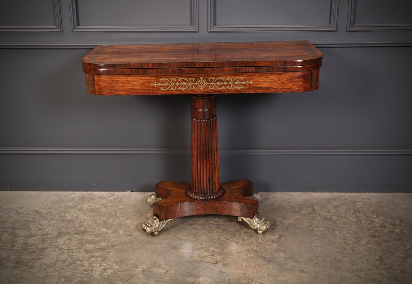 Regency Brass Inlaid Rosewood Card Table