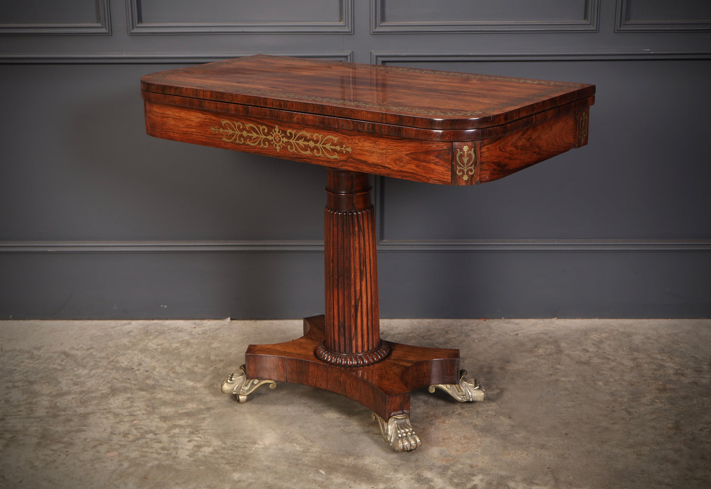 Regency Brass Inlaid Rosewood Card Table