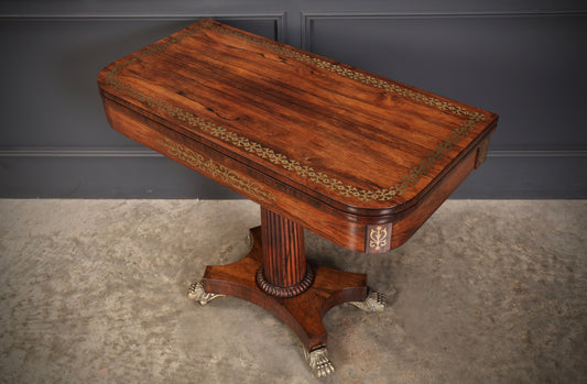 Regency Brass Inlaid Rosewood Card Table