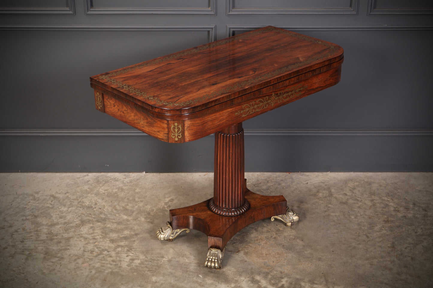 Regency Brass Inlaid Rosewood Card Table