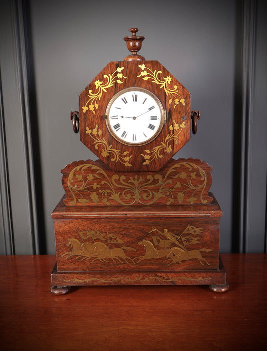 Regency Brass Inlaid Rosewood Mantel Clock