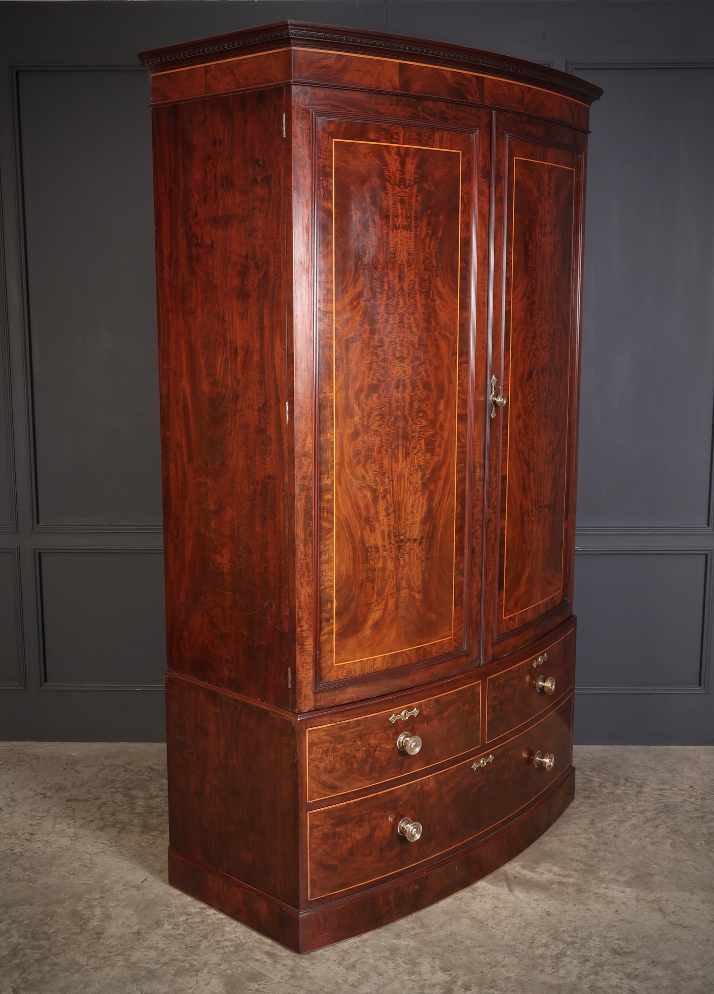 Regency Inlaid Mahogany Bow Front Wardrobe