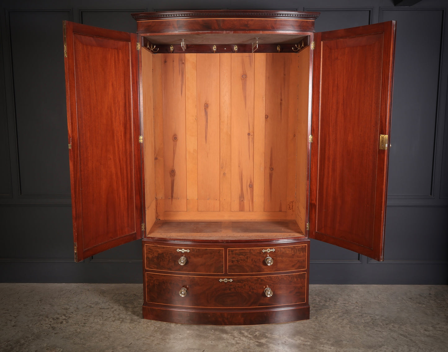 Regency Inlaid Mahogany Bow Front Wardrobe