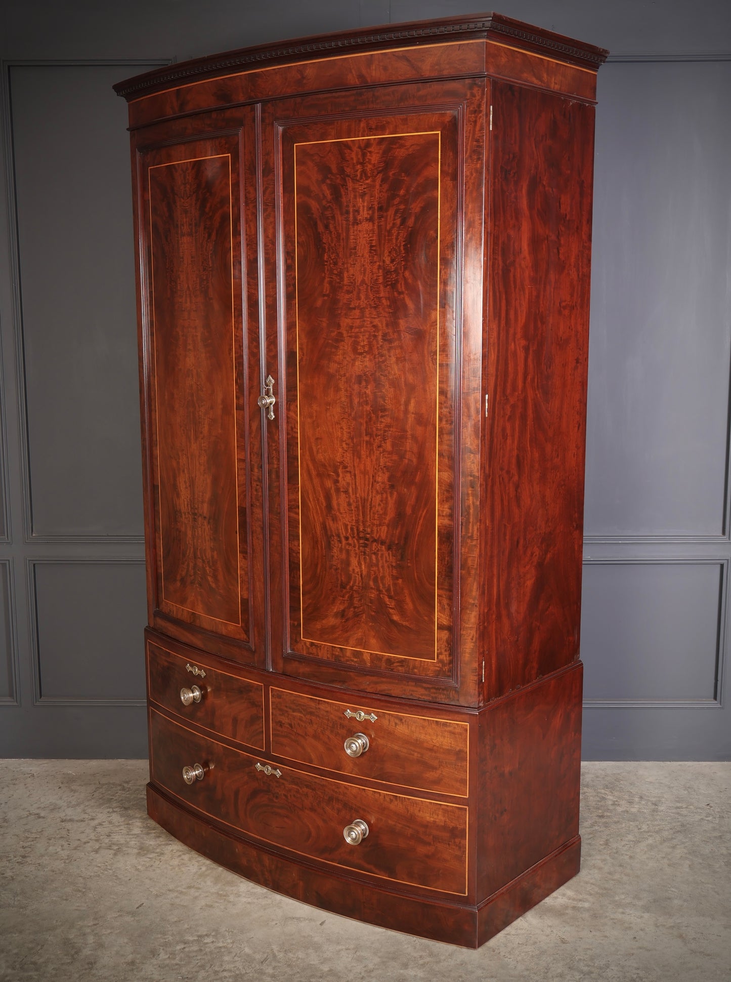 Regency Inlaid Mahogany Bow Front Wardrobe