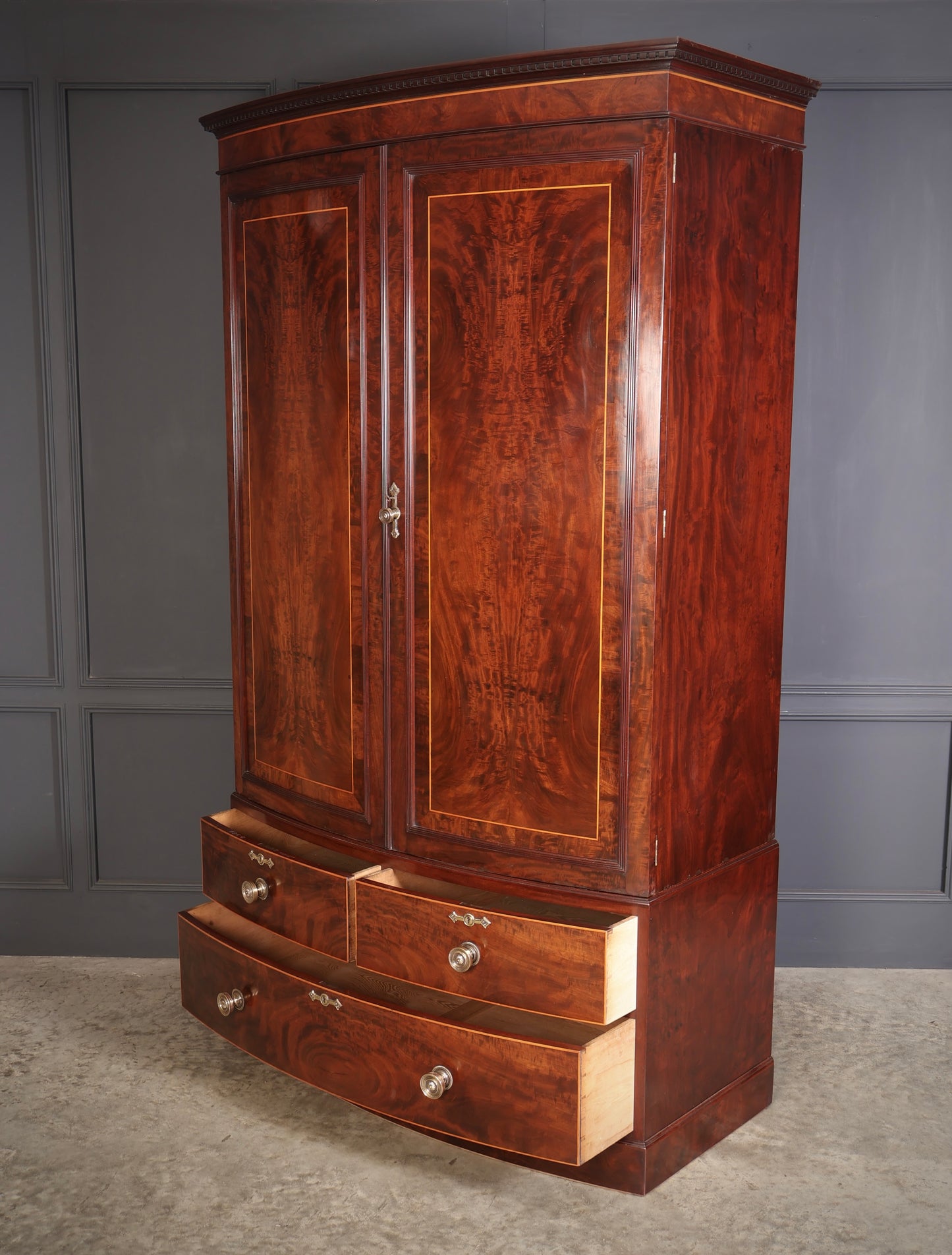 Regency Inlaid Mahogany Bow Front Wardrobe