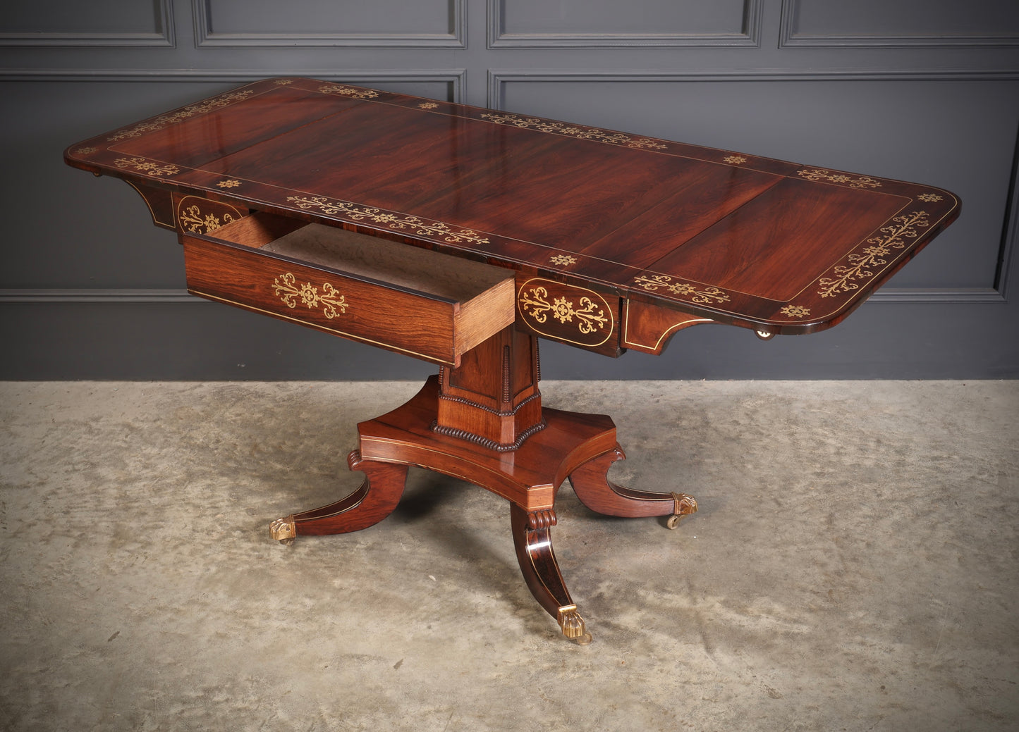 Regency Rosewood Brass Inlaid Sofa Table