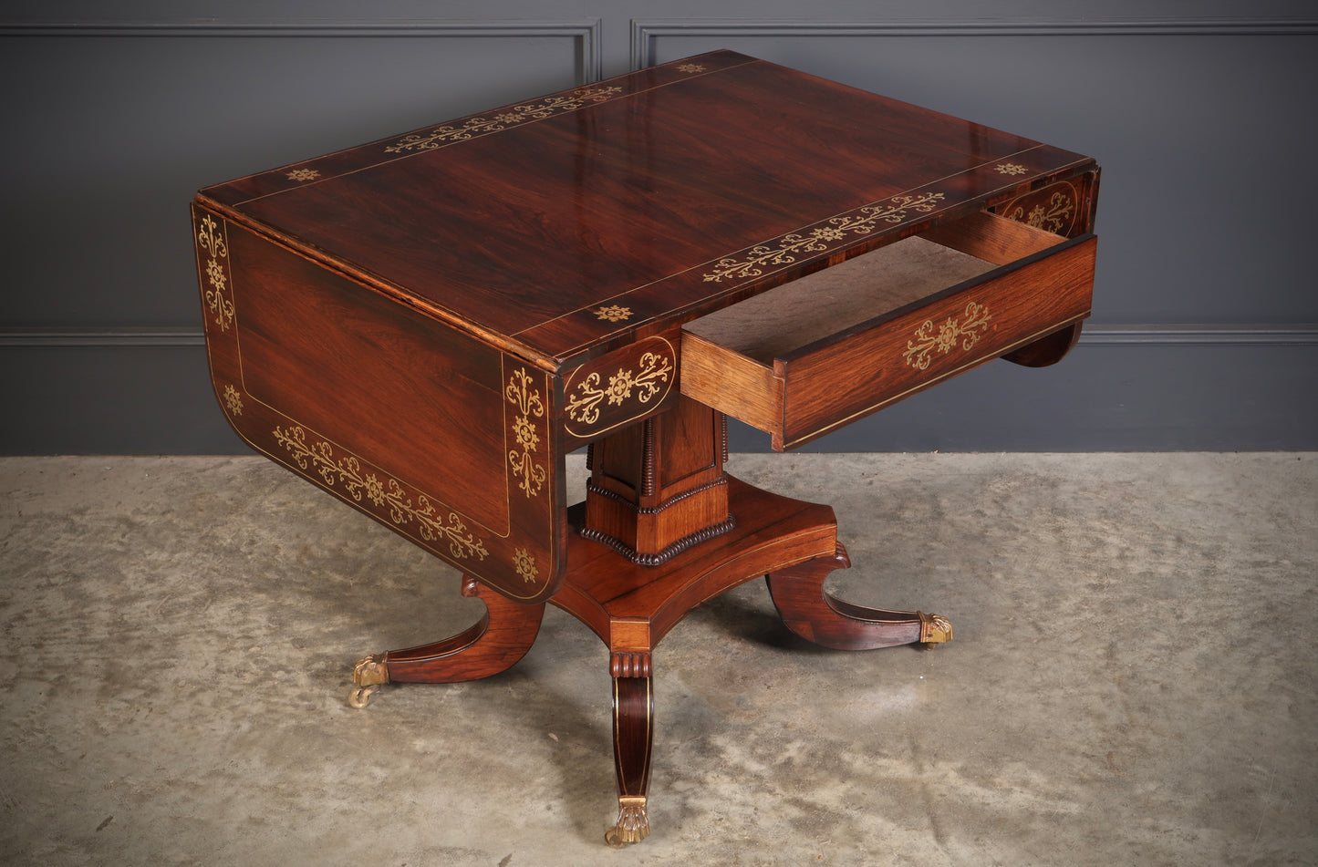 Regency Rosewood Brass Inlaid Sofa Table