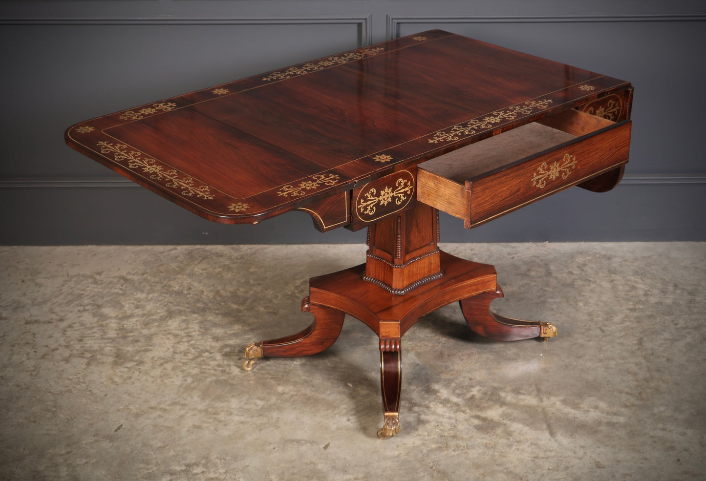 Regency Rosewood Brass Inlaid Sofa Table