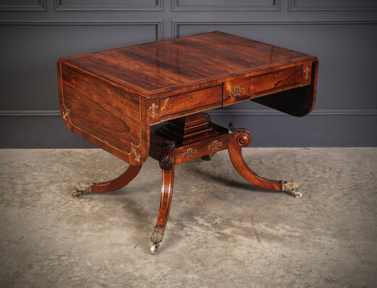 Exquisite Regency Rosewood Brass Inlaid Sofa Table