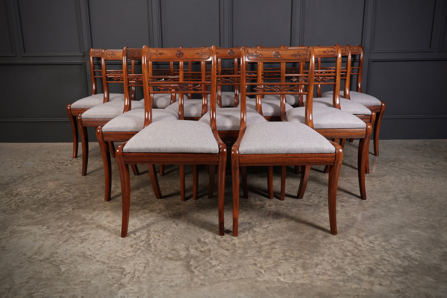 Set of 14 Regency Mahogany Bar Back Dining Chairs