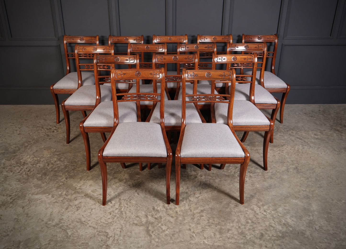 Set of 14 Regency Mahogany Bar Back Dining Chairs