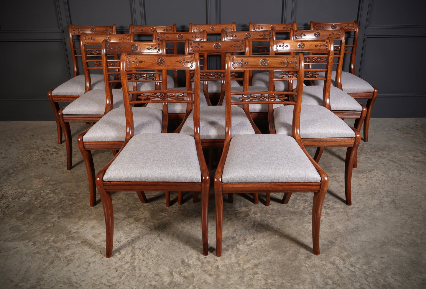 Set of 14 Regency Mahogany Bar Back Dining Chairs