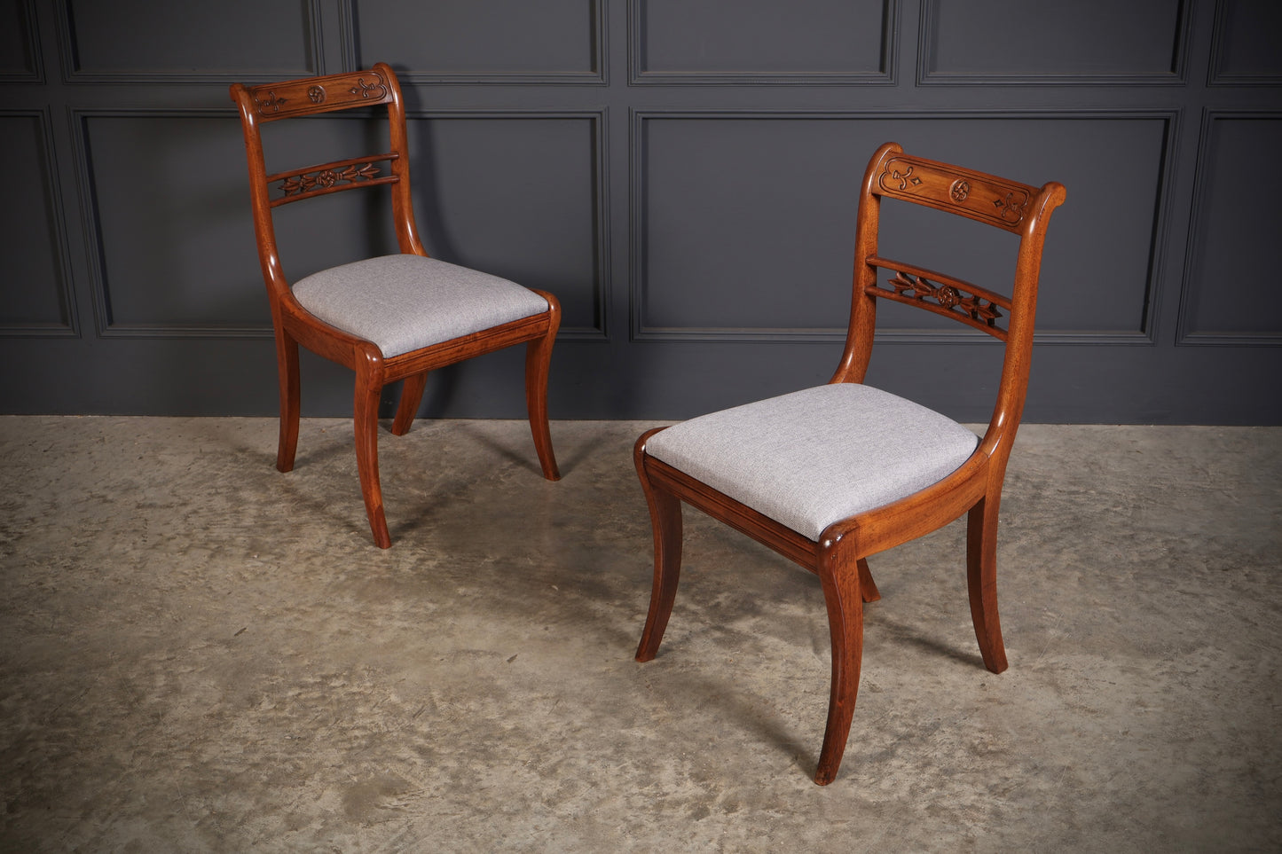 Set of 14 Regency Mahogany Bar Back Dining Chairs