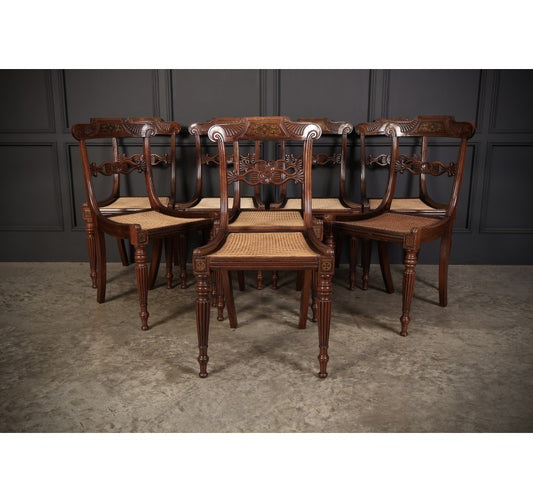Set of 8 Regency Brass Inlaid Rosewood Dining Chairs