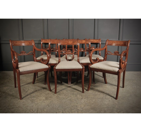 Set of 8 Regency Mahogany Bar Back Dining Chairs