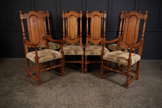 Set of Eight High Back Solid Oak Dining Chairs