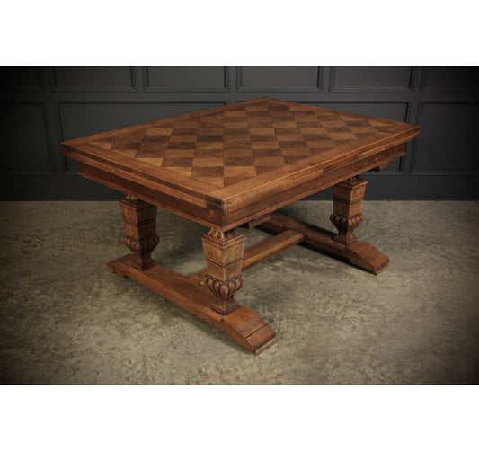 Solid Oak Parquetry Top Extending Dining Table