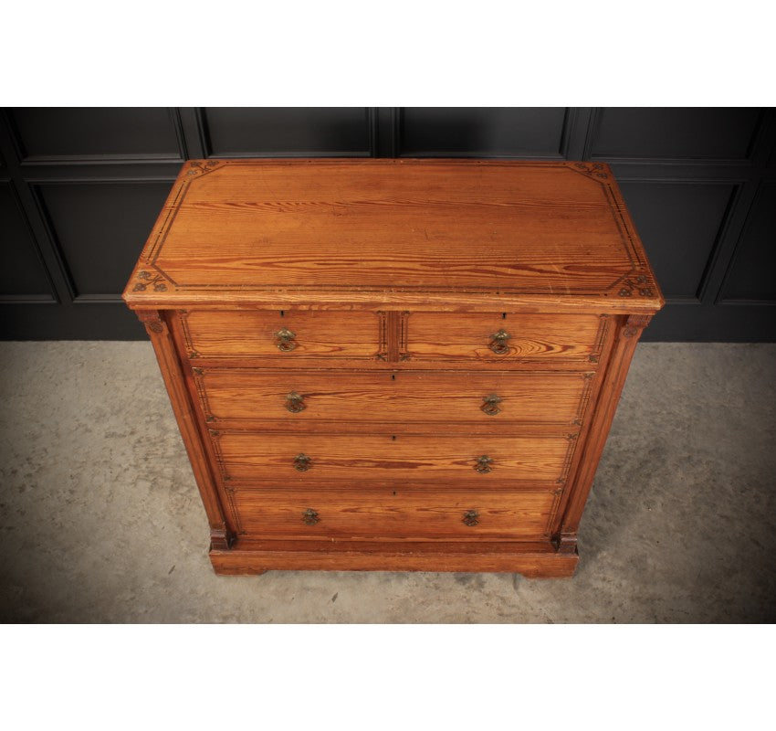 Stencilled Pitch Pine Chest of Drawers