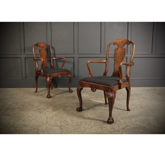 Superb Pair of Queen Anne Style Walnut Chairs