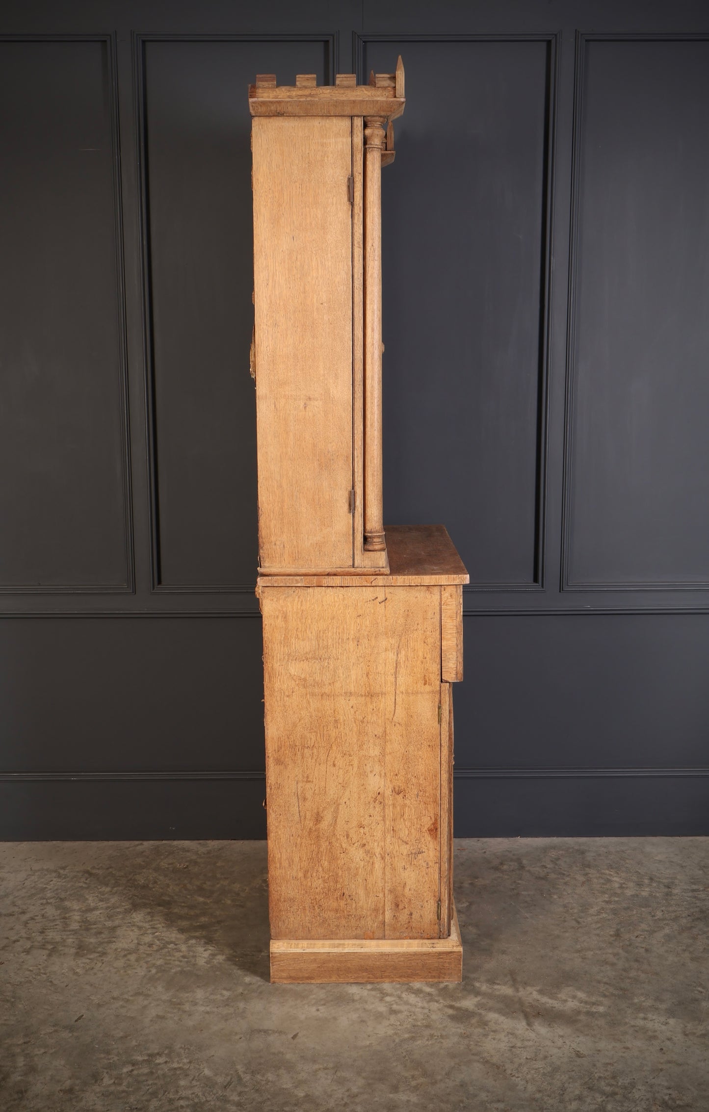 Victorian Bleached Oak Secretaire Bookcase